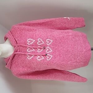 Cupcakes and Cashmere Sweater Womens Pink & White Hooded Heart Heather, Size M